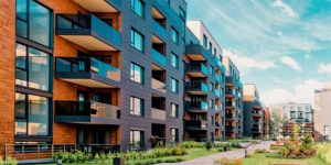 Europe modern complex of residential buildings. And outdoor facilities.